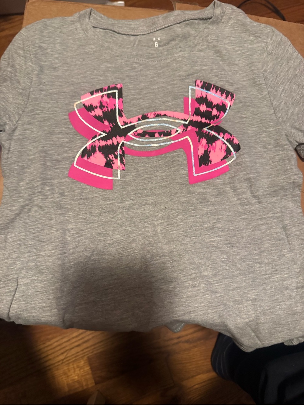 Under Armour Gray Tee with Pink & Black Patterned Logo